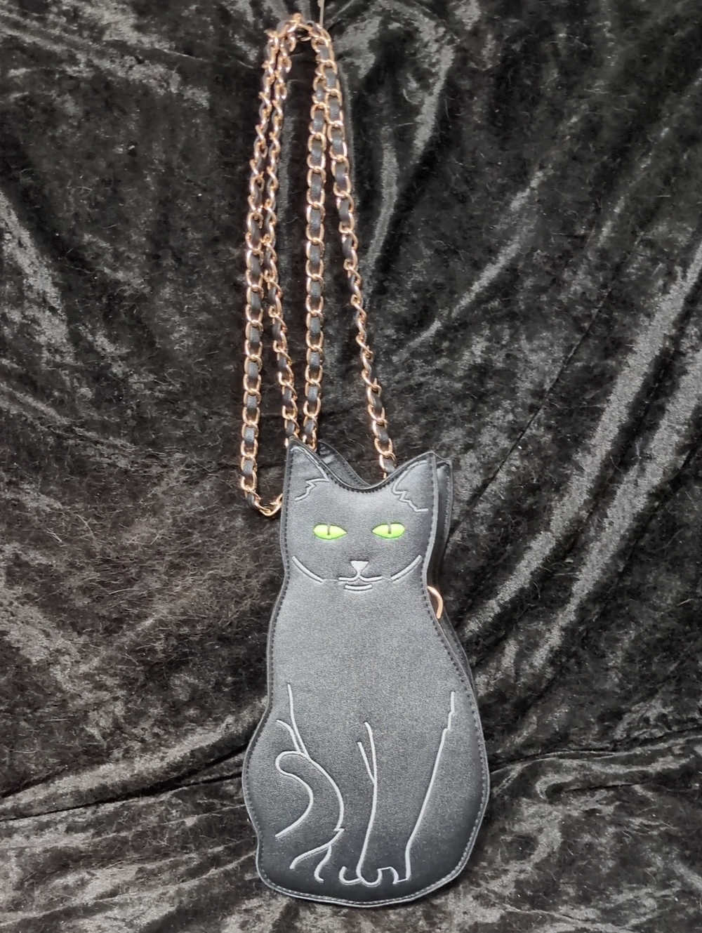 Black Cat Crossbody Bag with Green Eyes - Unbranded